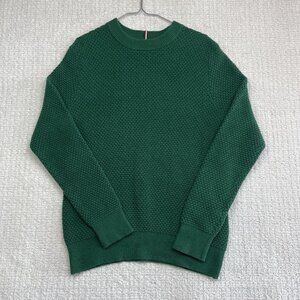 Tommy Hilfiger Men Green Structured Crewneck Jumper Sweater Size L Waffle Knit
